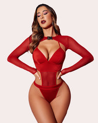 Buckle Shrug Bodysuit Crop Top Set