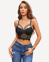 Lace Bustier Tops Two Layer Supportive Push Up Bralette Cami Tank Top