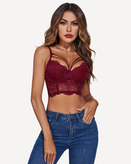 Lace Bustier Tops Two Layer Supportive Push Up Bralette Cami Tank Top