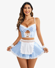 Contrast Lace Maid Costume Set (5 Pcs)