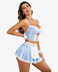 Contrast Lace Maid Costume Set (5 Pcs)