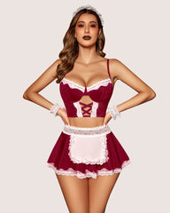 Contrast Lace Maid Costume Set (5 Pcs)