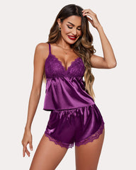 2 Piece Silk Pajamas Cami top and Shorts Set