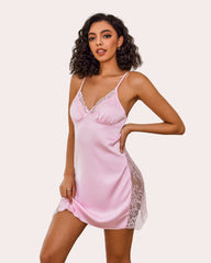 Satin Nightgown V Neck Lace Chemise