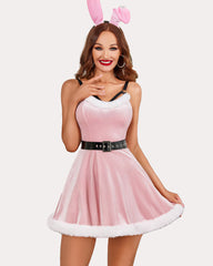 V Neck Velvet Santa Dress with Belt