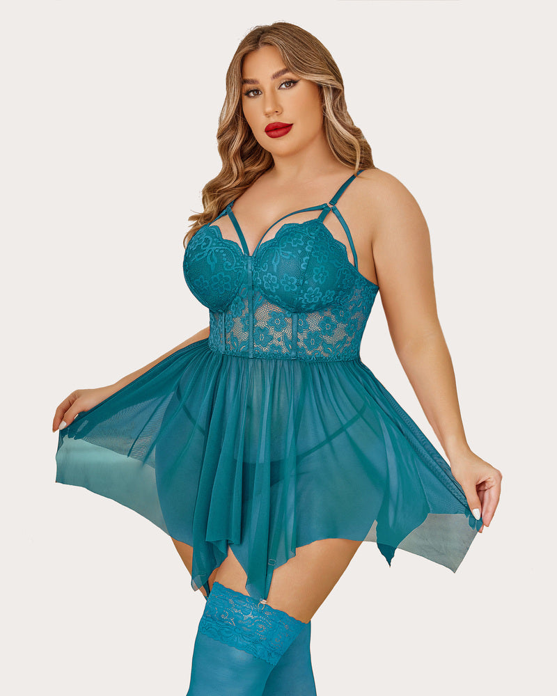 Plus Size Mesh Lace Exotic Babydoll Nightgowns