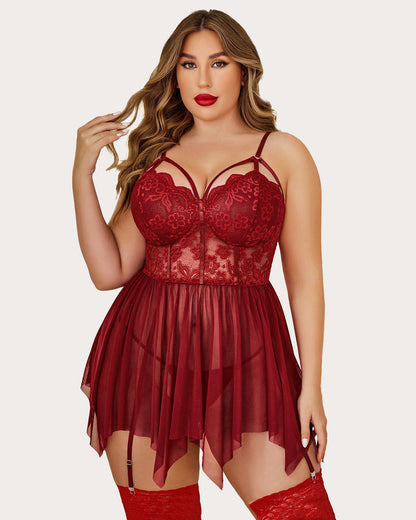 Plus Size Mesh Lace Exotic Babydoll Nightgowns