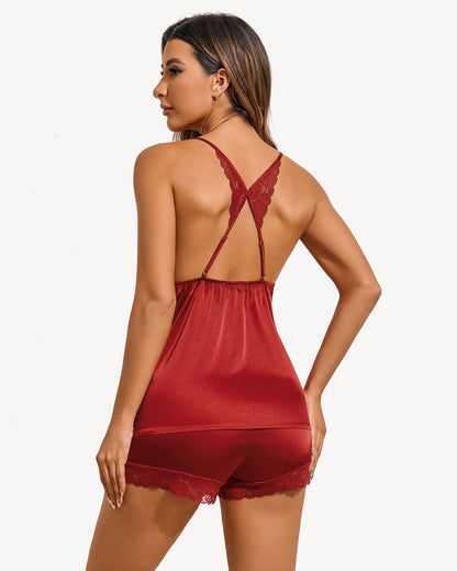 Set pijamale din satin Set pantaloni scurți pijamale fără spate