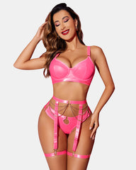 3 Piece Bra and Panty Set With Garter Belt