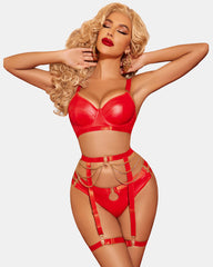 3 Piece Bra and Panty Set With Garter Belt