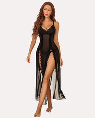 Lace Mesh Side Split Chemise Nightgown