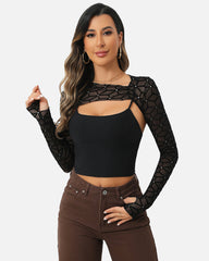 2 Pieces Sets Mesh Crop Top with Cami Top