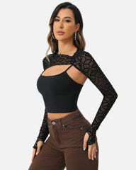 2 Pieces Sets Mesh Crop Top with Cami Top