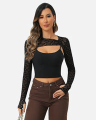 2 Pieces Sets Mesh Crop Top with Cami Top