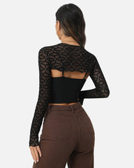 2 Pieces Sets Mesh Crop Top with Cami Top