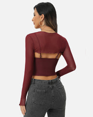 2 Pieces Sets Mesh Crop Top with Cami Top