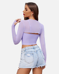 2 Pieces Sets Mesh Crop Top with Cami Top