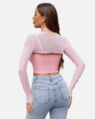 2 Pieces Sets Mesh Crop Top with Cami Top