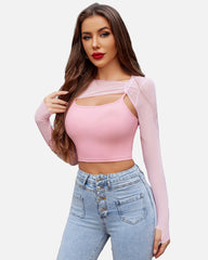 2 Pieces Sets Mesh Crop Top with Cami Top