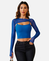 2 Pieces Sets Mesh Crop Top with Cami Top