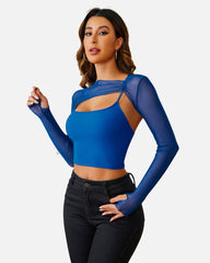 2 Pieces Sets Mesh Crop Top with Cami Top