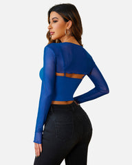 2 Pieces Sets Mesh Crop Top with Cami Top