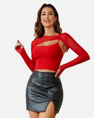 2 Pieces Sets Mesh Crop Top with Cami Top