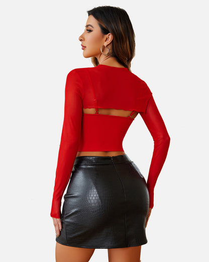 2 Pieces Sets Mesh Crop Top with Cami Top