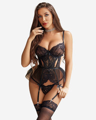 Corset Dantela Set Lenjerie Fusta Jartieră