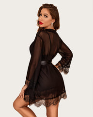 4 Piece Sets Mesh Kimono Robe with Lace Dress