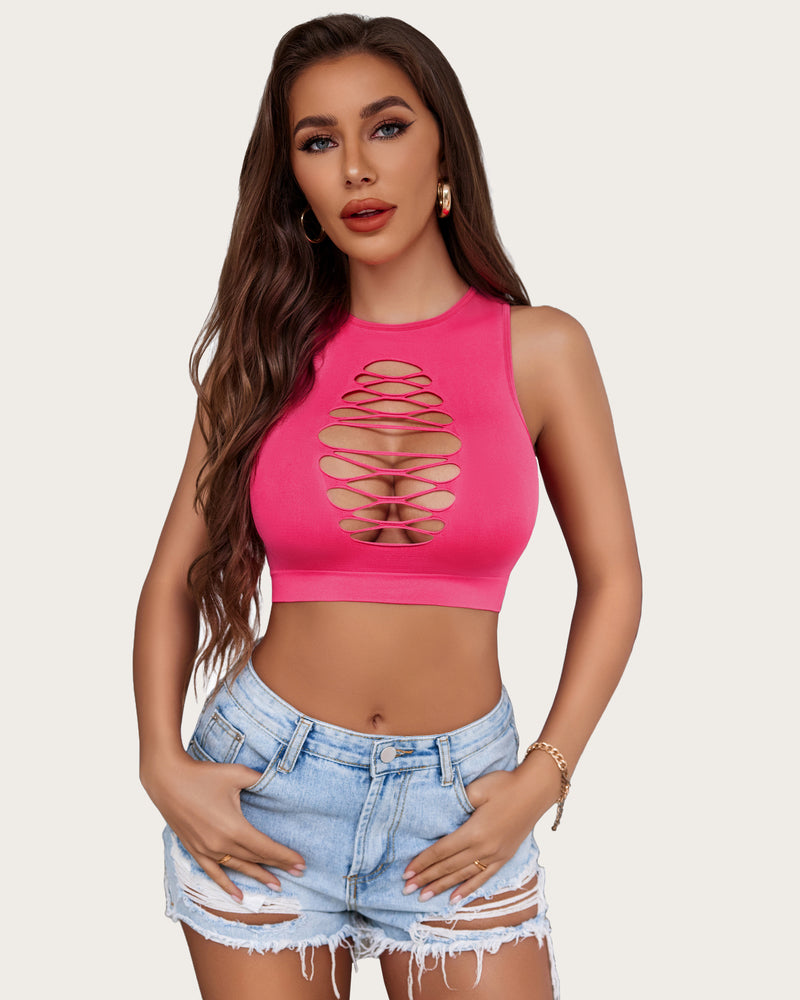 Fishnet Top Cut Out Cropped Tank Top