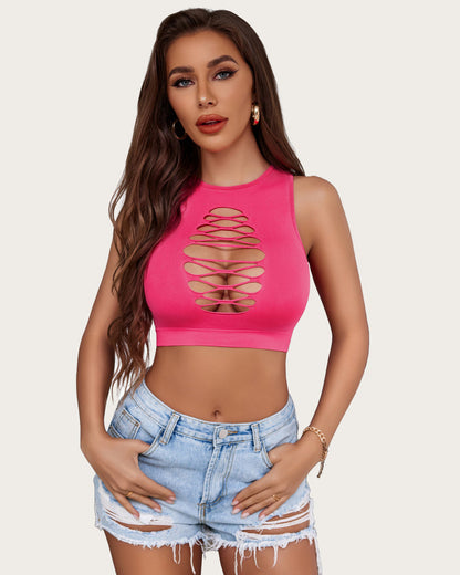 Fishnet Top Cut Out Cropped Tank Top
