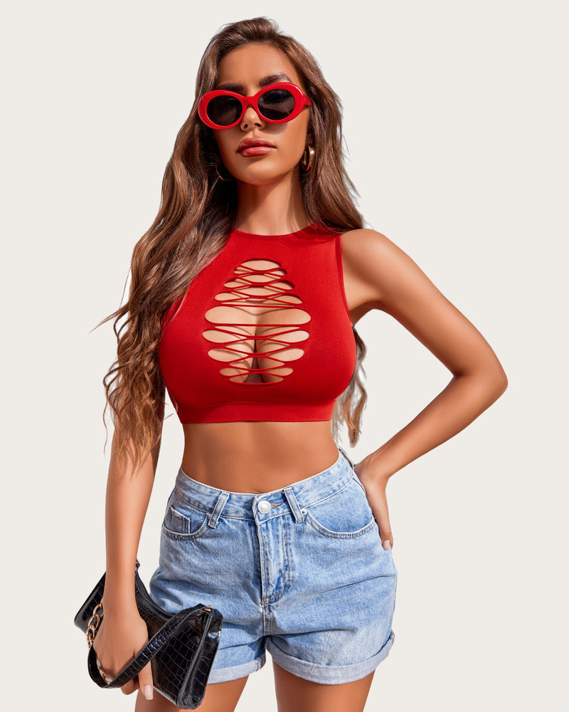 Fishnet Top Cut Out Cropped Tank Top