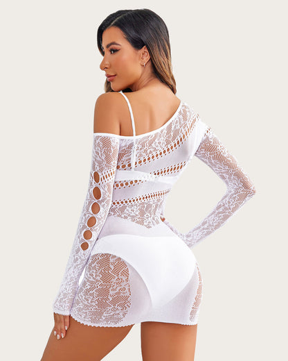 Fishnet Dress Mesh Long Sleeve Hollow Out Clubwear