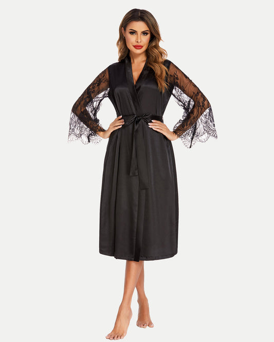 Floral Lace Kimono Robe Long Sleeves Nightwear