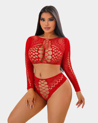 Fishnet Long Sleeve Two Piece Set