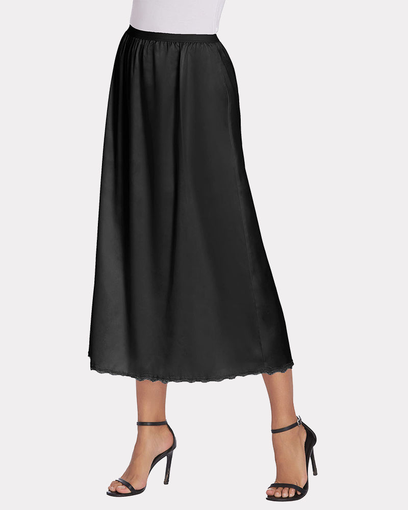 Satin Half Slip Dantela Fusta lungă