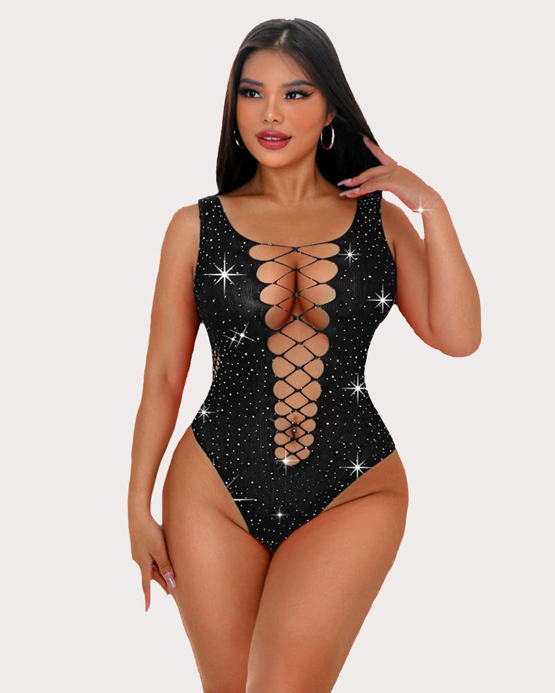 Body din plasă cu strasuri Sparkle Fishnet Lenjerie