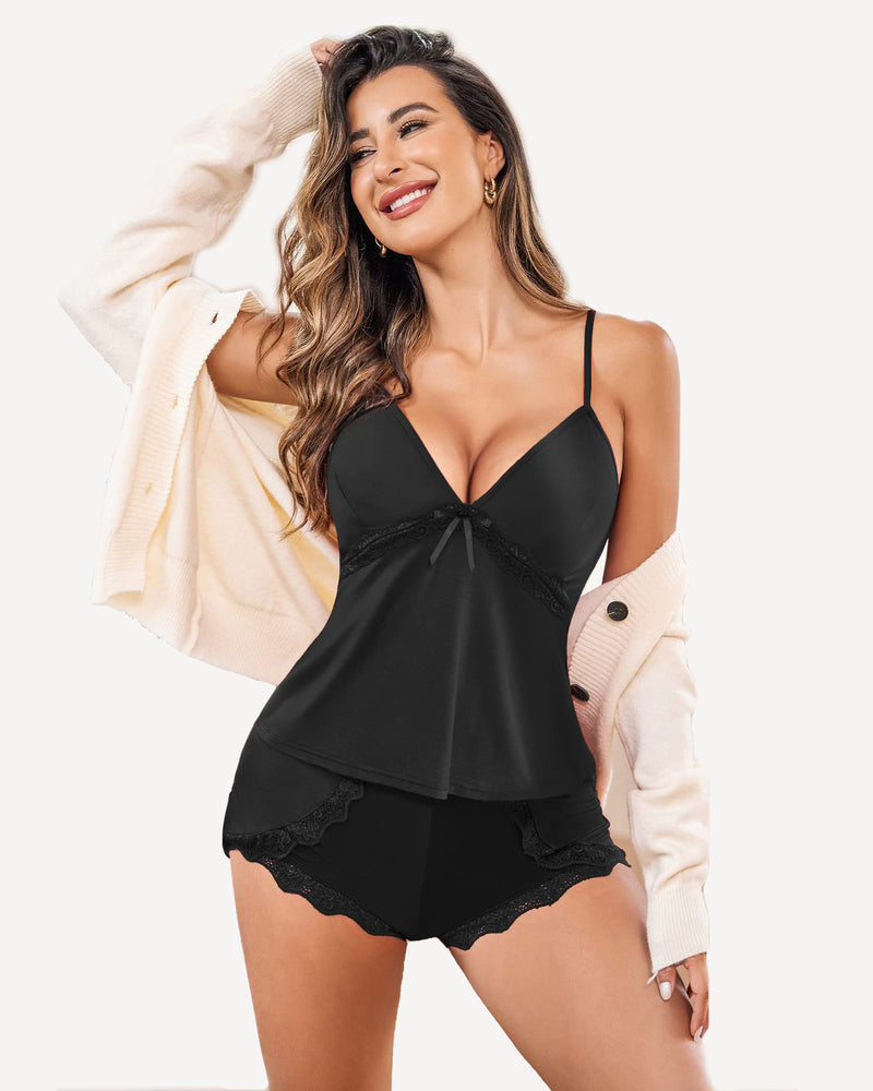 Set camisole cu dantelă Seturi pijama scurte cu pantaloni scurți