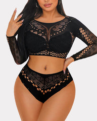 Fishnet Long Sleeve Two Piece Set