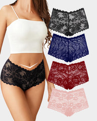 4 Pcs Floral Lace Panties High Waist Panty