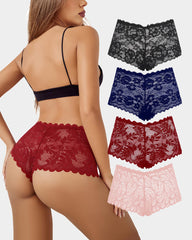 4 Pcs Floral Lace Panties High Waist Panty