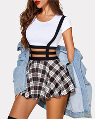 A-Line Suspender Pleated Short Braces Skirt