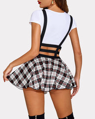 A-Line Suspender Pleated Short Braces Skirt