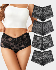 4 Pcs Floral Lace Panties High Waist Panty