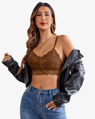 Padded Floral Lace V Neck Crop Top