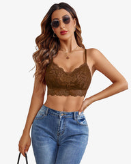 Crop top captusit cu dantela florala cu decolteu in V