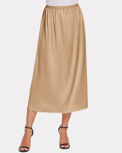 Satin Half Slip Dantela Fusta lungă