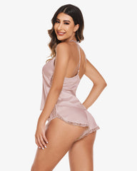 Pajama Set Satin Cami Lace Sleepwear