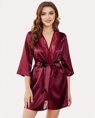 Robă Kimono Satin Pur Scurte Robe Mătăsoase